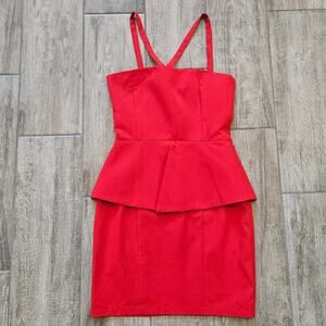 AQ/AQ Nielsen Peplum Mini Dress Women’s 4 Red Structured Cocktail Dress NEW